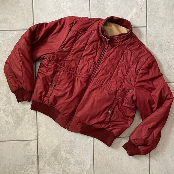 Vintage 90s Campus Bomber Jacket Reversible Dark Red / Corduroy Womens L - Picture 1 of 10